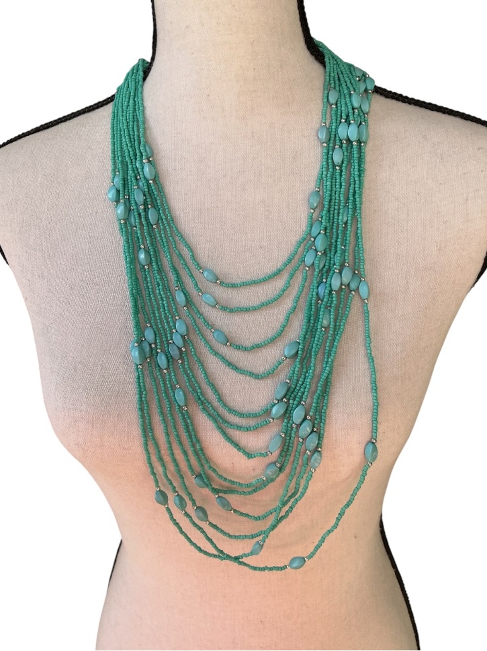 Multi‑Strand Turquoise (colored) 20” Bead Necklace